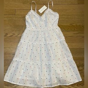 NWT SIM & SAM White Cotton w/ Red and Blue Polka Dots V-neck Flowy Summer Dress